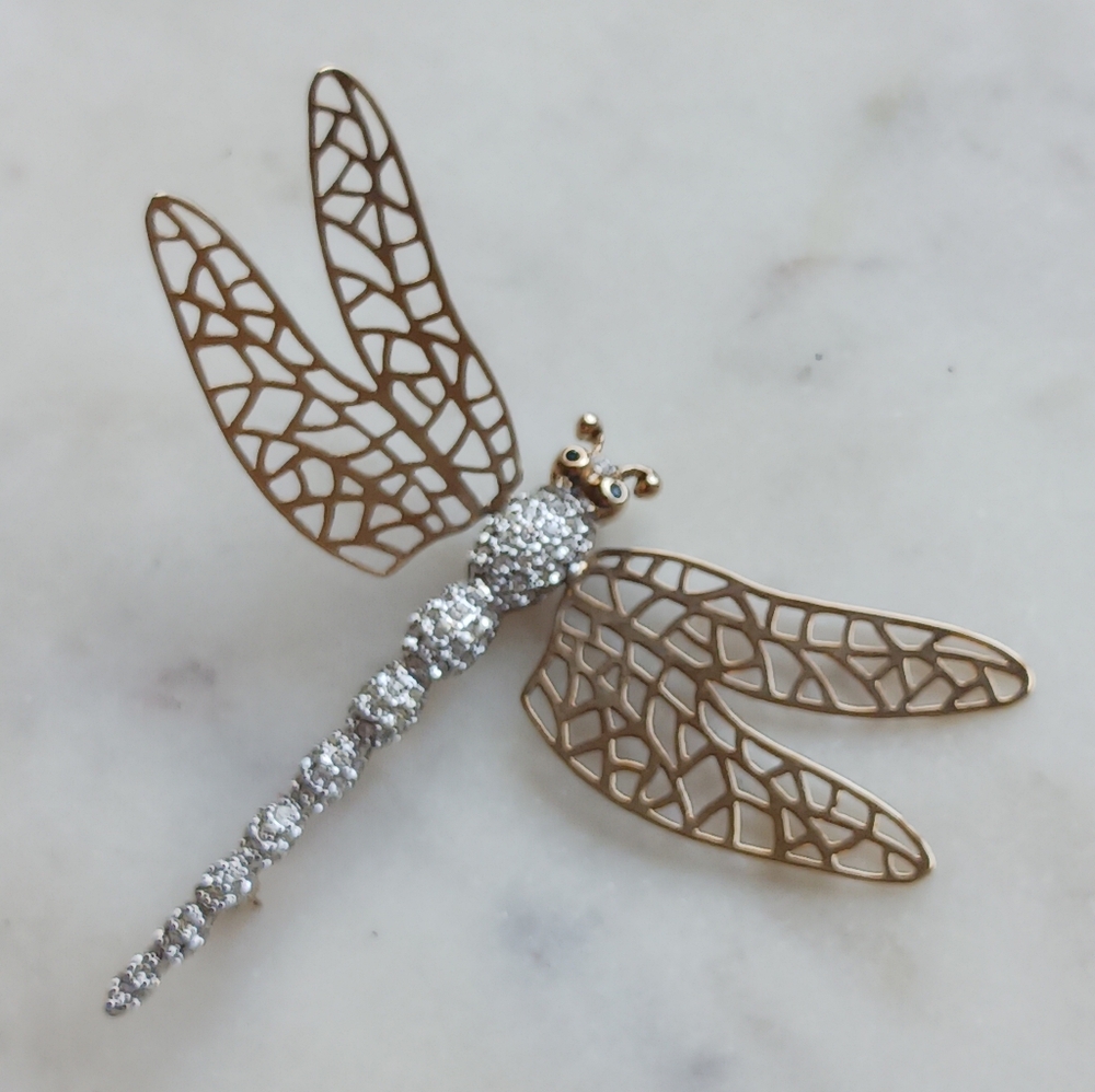 Carolee Vintage Dragonfly Brooch Pave Crystal En Tremblant Articulated Wings - Picture 2 of 10